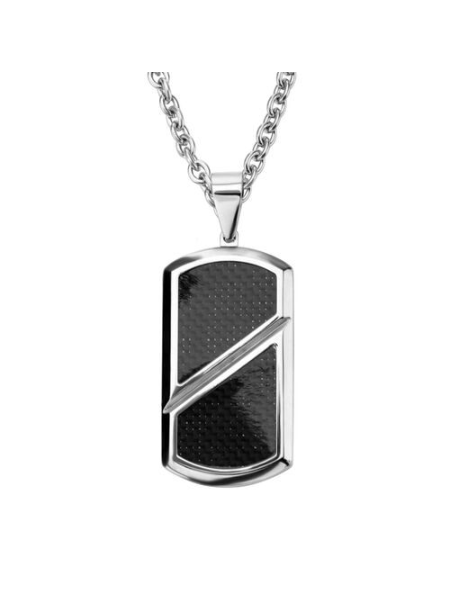 Men's Carbon Fiber Inlay Dog Tag Pendant Necklace