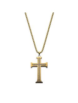 Men's Gold Tone Stainless Steel Cross Pendant Necklace