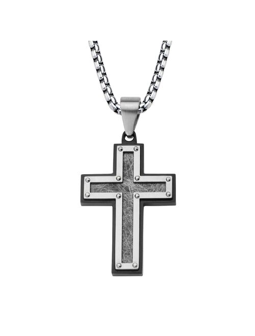 Men's Textured Black Stainless Steel Cross Pendant Necklace