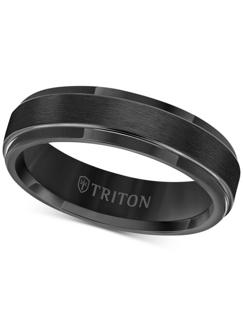 Triton Men's Black Tungsten Carbide Ring, Comfort Fit Wedding Band (6mm)