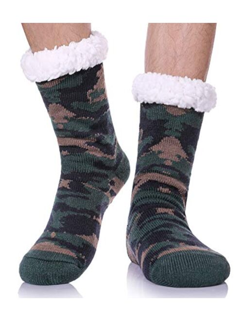 DYW Mens Fuzzy Slipper Socks Warm Thick Heavy Thermal Fleece lined Fluffy Winter Non Slip Socks