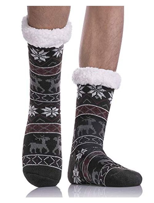 DYW Mens Fuzzy Slipper Socks Warm Thick Heavy Thermal Fleece lined Fluffy Winter Non Slip Socks