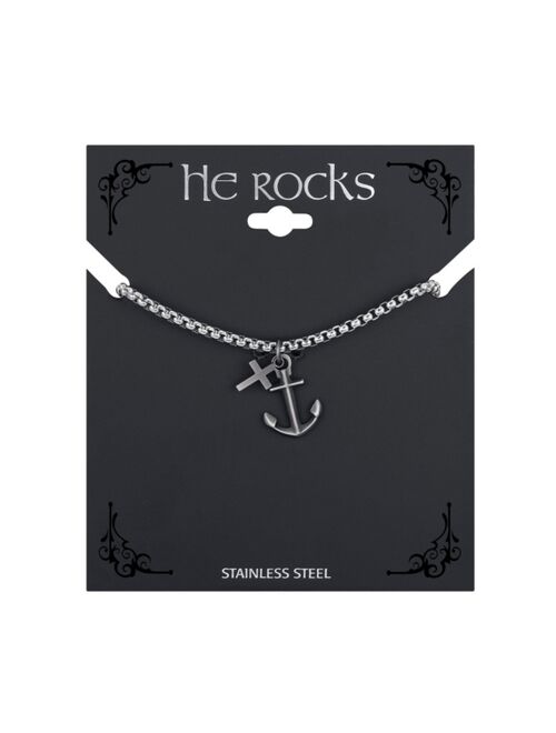 He Rocks Men's Stainless Steel Anchor Cross Charm Pendant Necklace