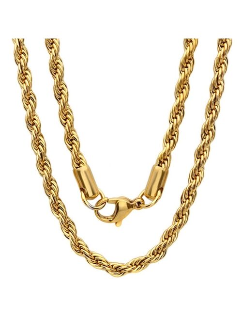 STEELTIME Men's 18k gold Plated Stainless Steel Rope Chain 24" Necklace