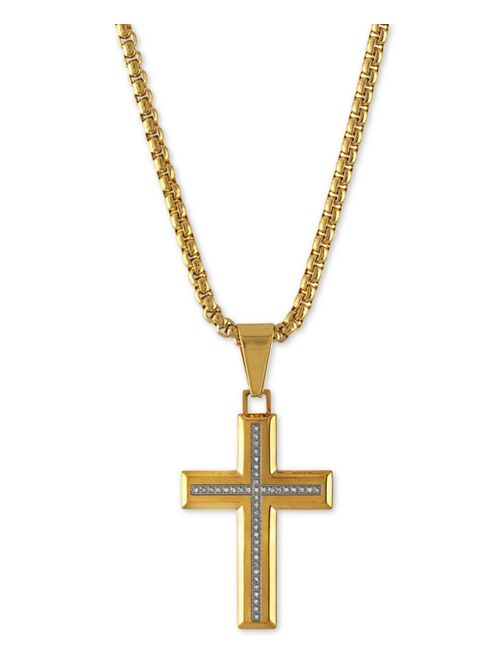 Esquire Men's Jewelry Diamond Cross Pendant Necklace (1/6 ct. t.w.) in Stainless Steel, Created for Macy's