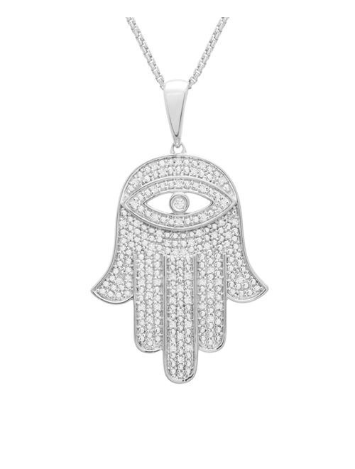 Macy's Men's Diamond Hamsa Hand 22" Pendant Necklace (1/4 ct. t.w.) in 14k Gold-Plated Sterling Silver or Sterling Silver