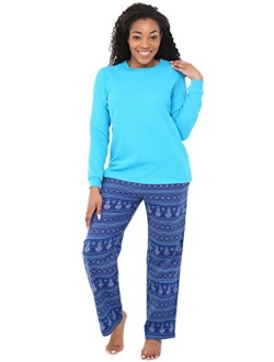 Womens Flannel Pajamas, Thermal Knit Top Cotton Pj Set