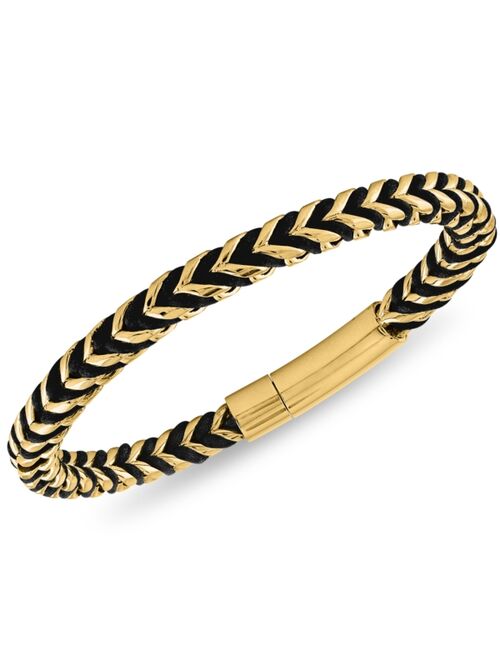 Esquire Men's Jewelry Nylon Cord Statement Bracelet in Gold Ion-Plated Stainless Steel or Stainless Steel, Created for Macy's