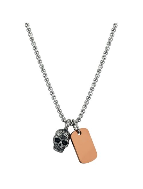 He Rocks Men's Stainless Steel Skull Tag Charm Pendant Necklace