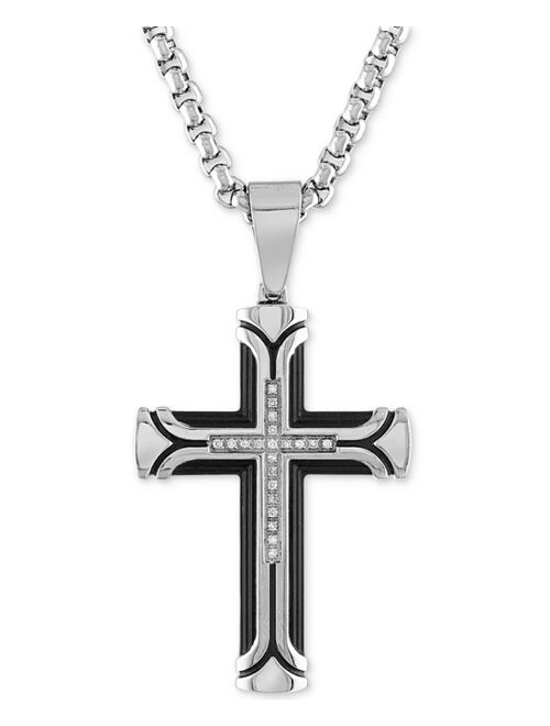 Esquire Men's Jewelry Diamond Cross 22" Pendant Necklace (1/10 ct. t.w.) in Ion-Plated Stainless Steel, Created for Macy's