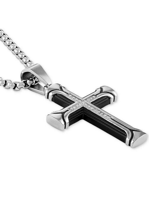 Esquire Men's Jewelry Diamond Cross 22" Pendant Necklace (1/10 ct. t.w.) in Ion-Plated Stainless Steel, Created for Macy's