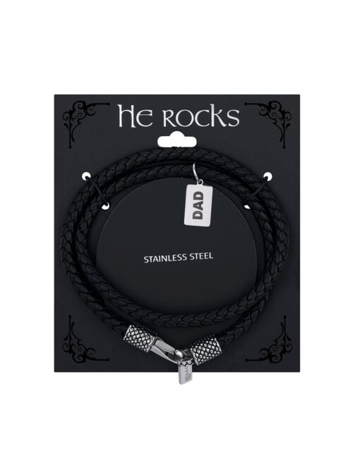 He Rocks Men's Stainless Steel Dad Leather Wrap Bracelet