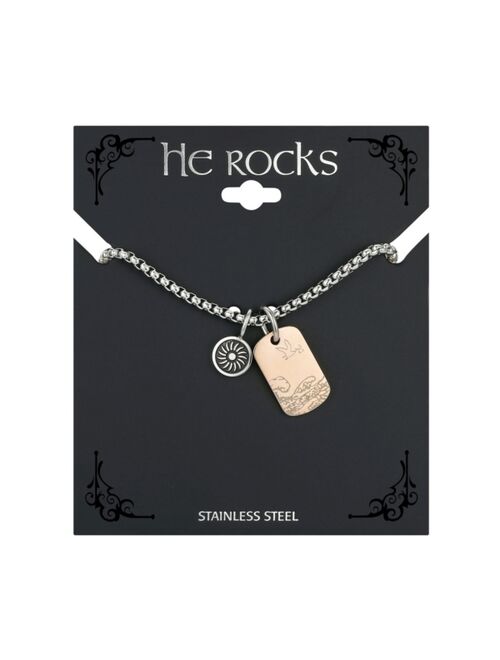 He Rocks Men's Stainless Steel Waves and Sun Tag Charm Pendant Necklace