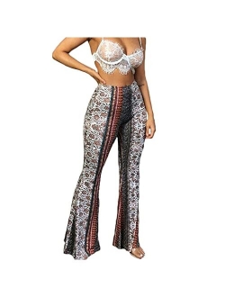 Women Gypsy Wide Leg Palazzo Pants Comfy Stretchy Beach Boho Hippie Yoga Flare Pants Casual Pants