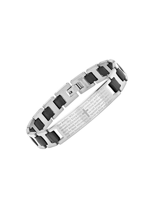 STEELTIME Men's Stainless Steel black Rubber Bracelet with "Lords Prayer" Bracelet