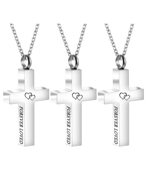 Warovaya Jewelry cross stainlessl necklace pendant (FOREVER LOVED) there will be your precious memories forever preserve the ashes hair and your favorite perfume of frien