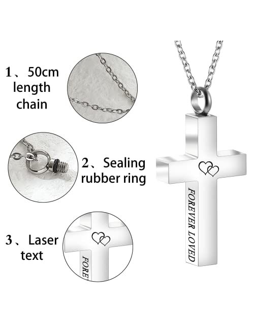 Warovaya Jewelry cross stainlessl necklace pendant (FOREVER LOVED) there will be your precious memories forever preserve the ashes hair and your favorite perfume of frien