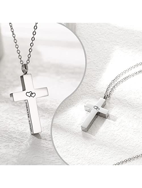 Warovaya Jewelry cross stainlessl necklace pendant (FOREVER LOVED) there will be your precious memories forever preserve the ashes hair and your favorite perfume of frien