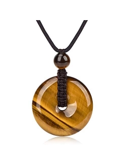 GENASTO Genuine Tiger Eye Pendant Necklace Men Jewelry Round Protector Tigers eye Healing Crystal Necklace for Meditation