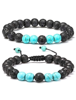 M Mooham Lava Rock Bracelet - 8mm Stone Tiger Eye Bracelet Lava Rock Bracelet , Stress Relief Yoga Beads Adjustable Bracelet Anxiety Aromatherapy Essential Oil Diffuser H