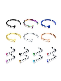 Incaton 30-36Pcs 22G Nose Rings Nose Studs Nose Piercing Jewelry Nose Ring Hoop Screw Stainless Steel for Women Men