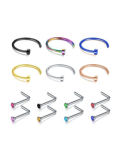 Incaton 30-36Pcs 22G Nose Rings Nose Studs Nose Piercing Jewelry Nose Ring Hoop Screw Stainless Steel for Women Men