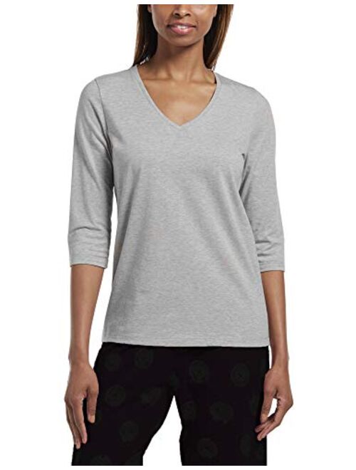 HUE Women's 3/4 Sleeve V-Neck Sleep Tee