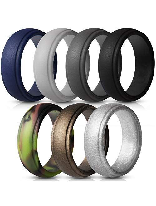 Saco Band Silicone Rings Men - 7 Rings / 1 Ring Rubber Wedding Bands