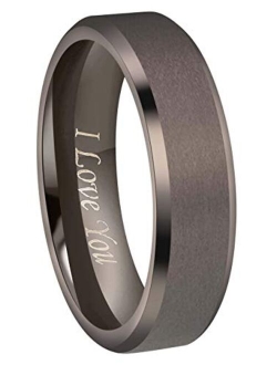 Crownal 4mm 6mm 8mm Black/Silver/Gunmetal/Gold Tungsten Wedding Couple Bands Rings Men Women Matte Brushed Finish Center Engraved"I Love You" Size 4 To 17