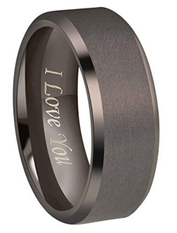 Crownal 4mm 6mm 8mm Black/Silver/Gunmetal/Gold Tungsten Wedding Couple Bands Rings Men Women Matte Brushed Finish Center Engraved"I Love You" Size 4 To 17