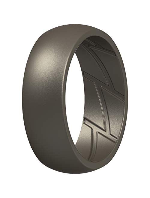 ThunderFit Silicone Wedding Rings for Men Breathable Airflow Inner Grooves - Breathable Edition Rubber Engagement Bands - 8.5mm Wide - 2.5mm Thick