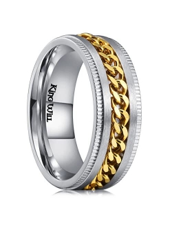 King Will Intertwine 8mm Spinner Ring Stainless Steel Fidget Ring Anxiety Ring for Men Black/Blue/Silver/Gold