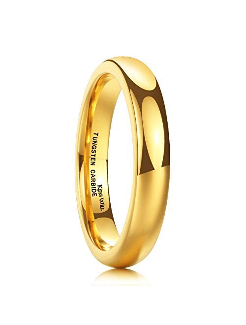 King Will Glory Men's 4mm 6mm 8mm Tungsten Carbide Ring 24k Gold Plated Rose Gold Plated Domed Polished Finish Wedding Band