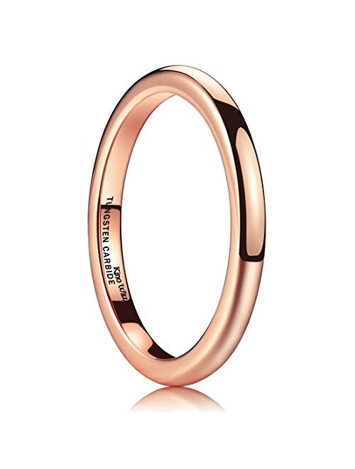 King Will Glory Men's 4mm 6mm 8mm Tungsten Carbide Ring 24k Gold Plated Rose Gold Plated Domed Polished Finish Wedding Band