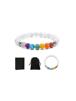 MONOZO Bead Chakra Bracelet - 7 Chakras 8mm Lava Rock Stone Anxiety Bracelet Essential Oil Diffuser Stone Yoga Beads Bracelets Meditation Relax Healing Aromatherapy Bangl