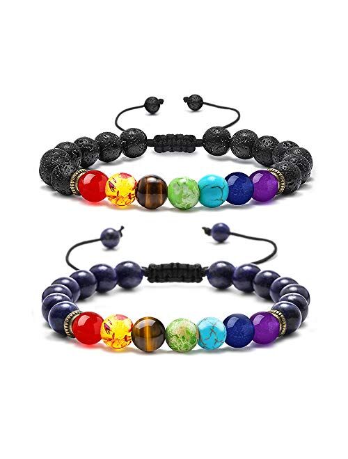 MONOZO Bead Chakra Bracelet - 7 Chakras 8mm Lava Rock Stone Anxiety Bracelet Essential Oil Diffuser Stone Yoga Beads Bracelets Meditation Relax Healing Aromatherapy Bangl