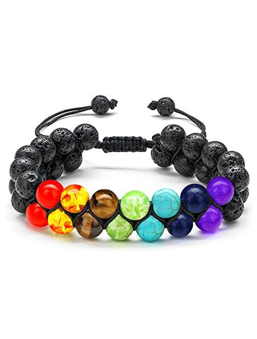 MONOZO Bead Chakra Bracelet - 7 Chakras 8mm Lava Rock Stone Anxiety Bracelet Essential Oil Diffuser Stone Yoga Beads Bracelets Meditation Relax Healing Aromatherapy Bangl