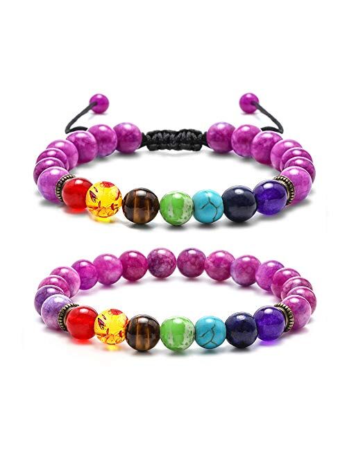 MONOZO Bead Chakra Bracelet - 7 Chakras 8mm Lava Rock Stone Anxiety Bracelet Essential Oil Diffuser Stone Yoga Beads Bracelets Meditation Relax Healing Aromatherapy Bangl