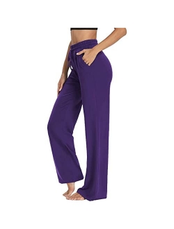 Women Loose Casual Wide Leg Yoga Pant Comfy Flowy Lounge Sweatpants Joggers Pants with Pockets