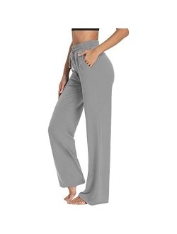 Women Loose Casual Wide Leg Yoga Pant Comfy Flowy Lounge Sweatpants Joggers Pants with Pockets