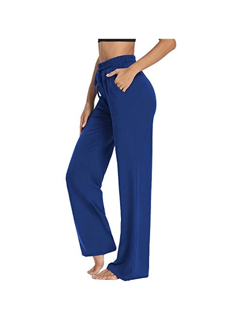 Multitrust Women Loose Casual Wide Leg Yoga Pant Comfy Flowy Lounge Sweatpants Joggers Pants with Pockets