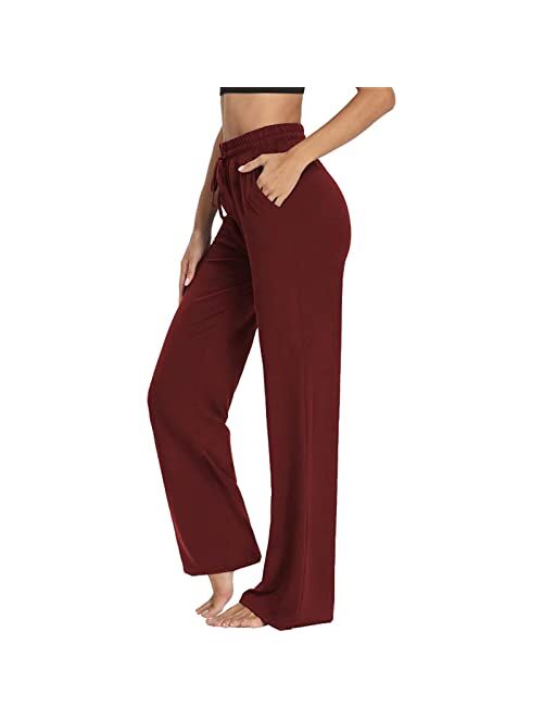 Multitrust Women Loose Casual Wide Leg Yoga Pant Comfy Flowy Lounge Sweatpants Joggers Pants with Pockets