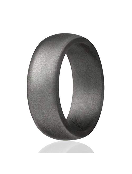 ROQ Silicone Wedding Ring for Men Affordable Silicone Rubber Band, 7 Pack, 4 Pack & Singles - Camo, Metal Look Silver, Black, Grey, Light Grey