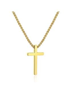 Ursteel Cross Necklace for Men, Silver Black Gold Stainless Steel Cross Pendant Necklace for Men, 16-30 Inches Box Chain