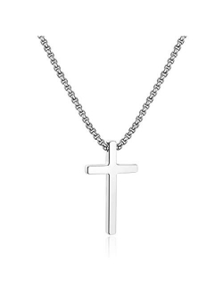 Ursteel Cross Necklace for Men, Silver Black Gold Stainless Steel Cross Pendant Necklace for Men, 16-30 Inches Box Chain