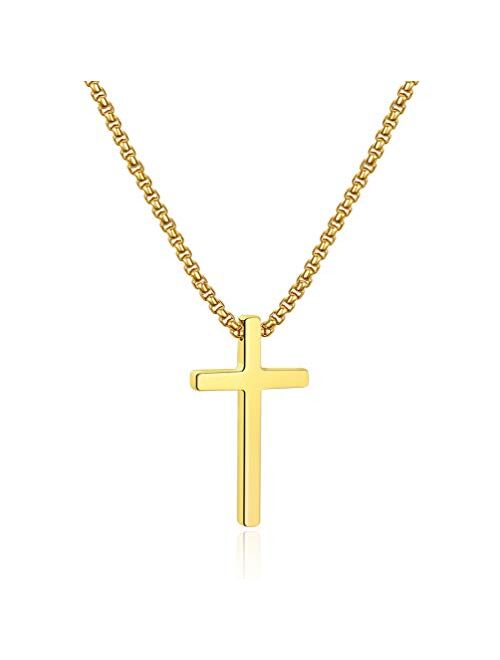 Ursteel Cross Necklace for Men, Silver Black Gold Stainless Steel Cross Pendant Necklace for Men, 16-30 Inches Box Chain