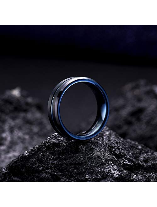 King Will Black/Silver Tungsten Ring for Men Blue Tungsten Carbide Wedding Band Matte Finish