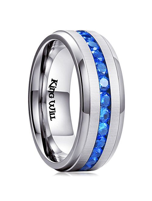 King Will Black/Silver Tungsten Ring for Men Blue Tungsten Carbide Wedding Band Matte Finish