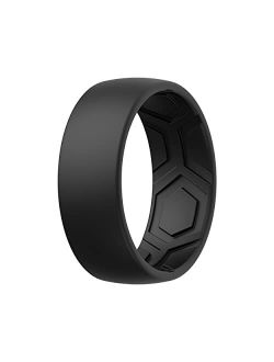 ThunderFit Silicone Rings for Men - 7 Rings / 4 Rings / 1 Ring - Breathable Patterned Design Wedding Bands 8mm Wide - 2.5mm Thick