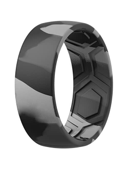 ThunderFit Silicone Rings for Men - 7 Rings / 4 Rings / 1 Ring - Breathable Patterned Design Wedding Bands 8mm Wide - 2.5mm Thick